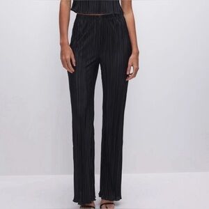 Good American NWT Always Fits Plissé Black Wide Leg Pants Size 00/0